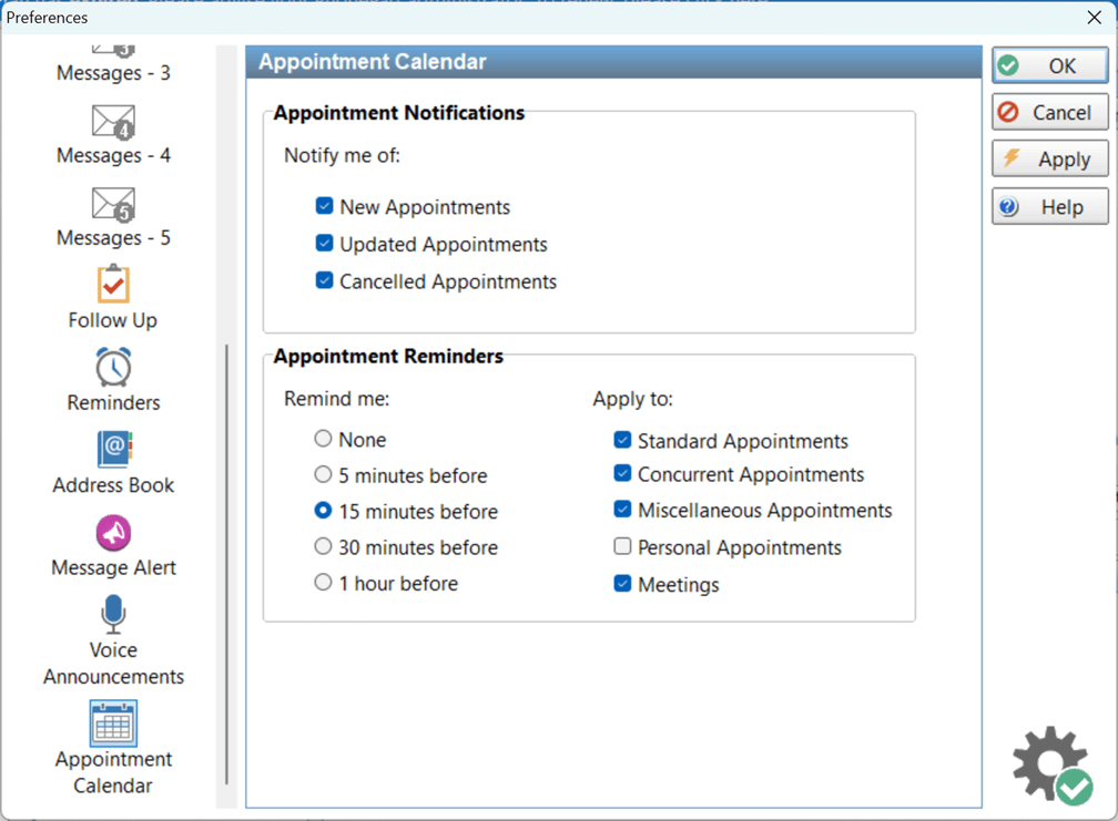 Appointment Reminder Settings