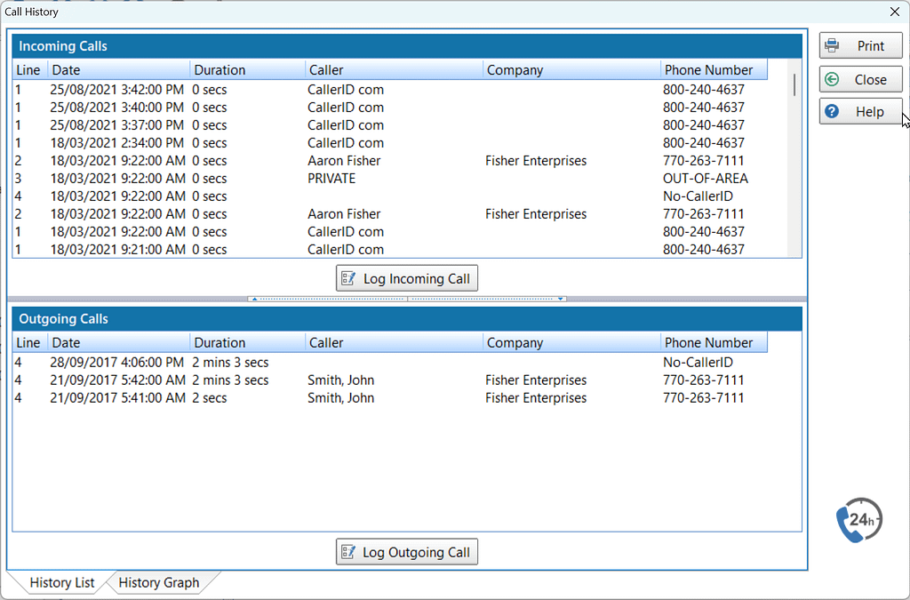 Images shows incoming and outgoing calls.