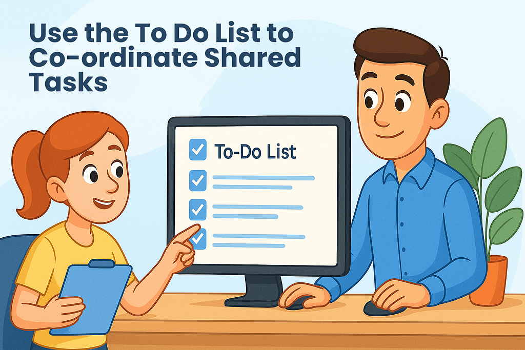 Man and Woman looking at a To Do List on a computer screen.