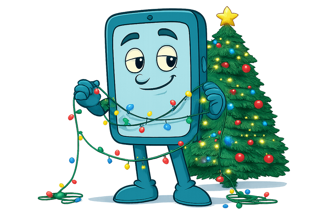 Phone Dude untangling Christmas Lights