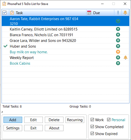 Use PhonePad's ToDo List to track tasks.