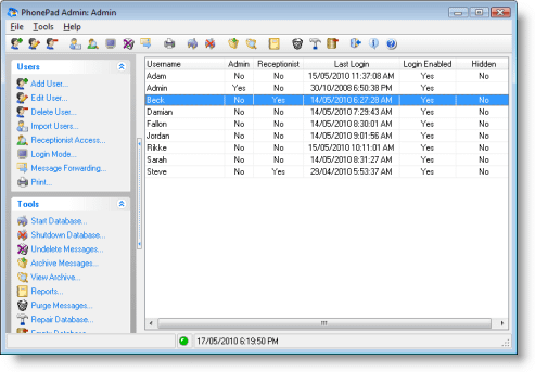 PhonePad Admin Main Screen