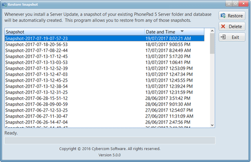 PhonePad Restore Snapshot