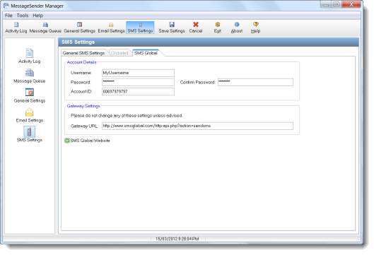 SMS Global Settings