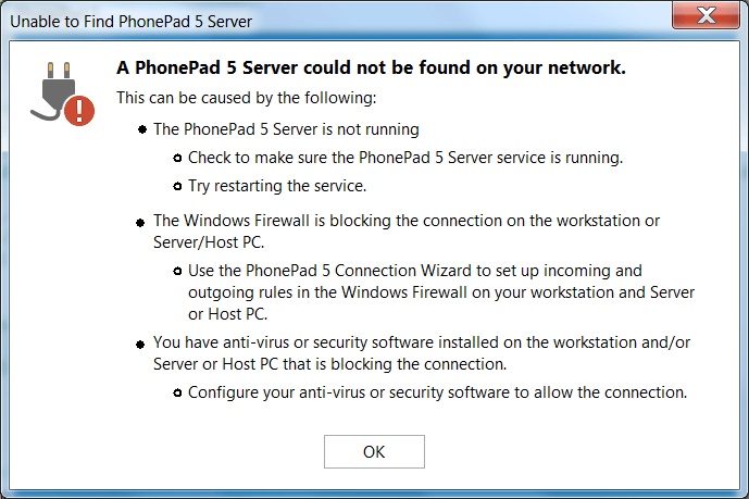 PhonePad 5 Connection Error
