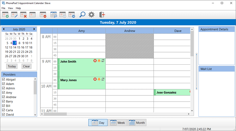 Log phone messages and book appointments