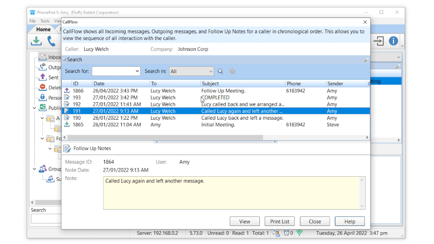 call log history