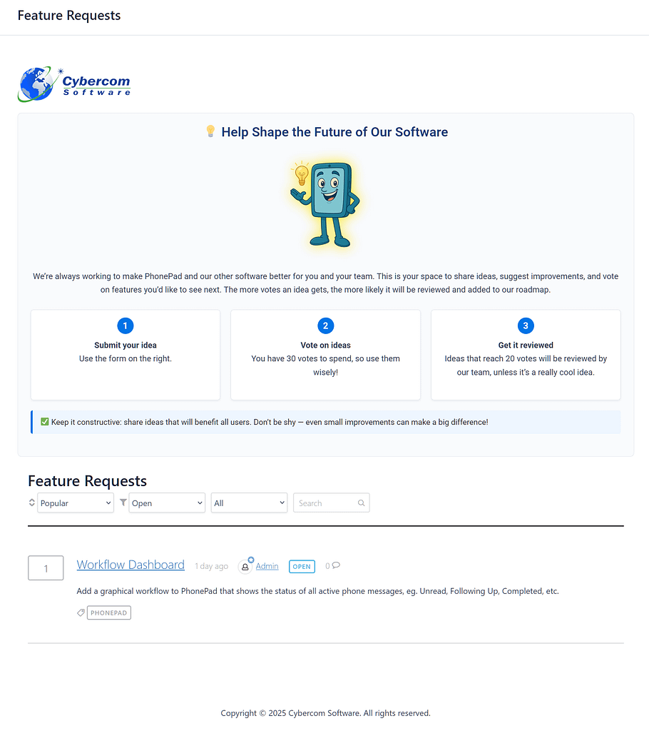 Feature Requests Page